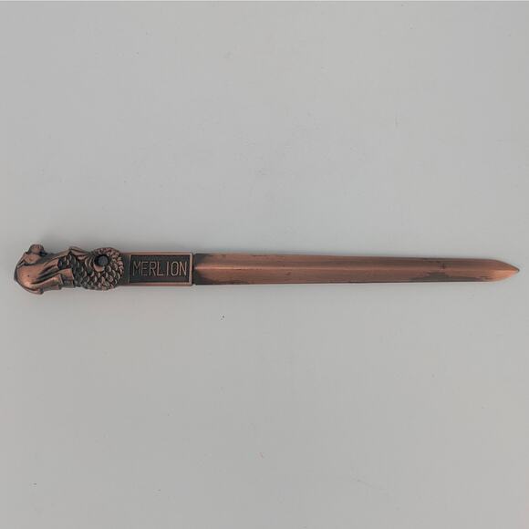 Merlion Letter Opener Metal VTG Singapore Bronze Color 8" Mermaid Lion Mascot - Picture 6 of 9